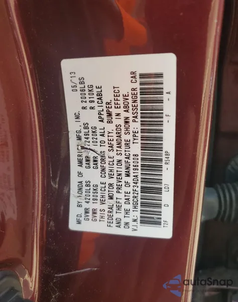 2013 Honda Accord Lx из США, поврежденный, VIN 1HGCR2F34DA196008